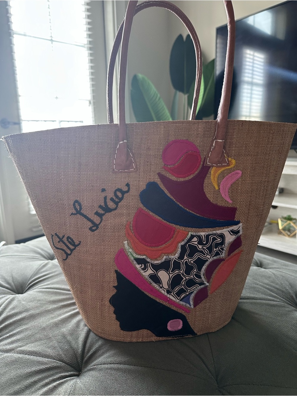 St. Lucia Embroidered tote beach bag NEW